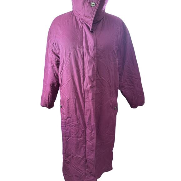 "EDDIE BAUER" Vintage X-Long Puffer Burgundy Coat Goose Down SZ M Missing 2 But - Picture 1 of 16